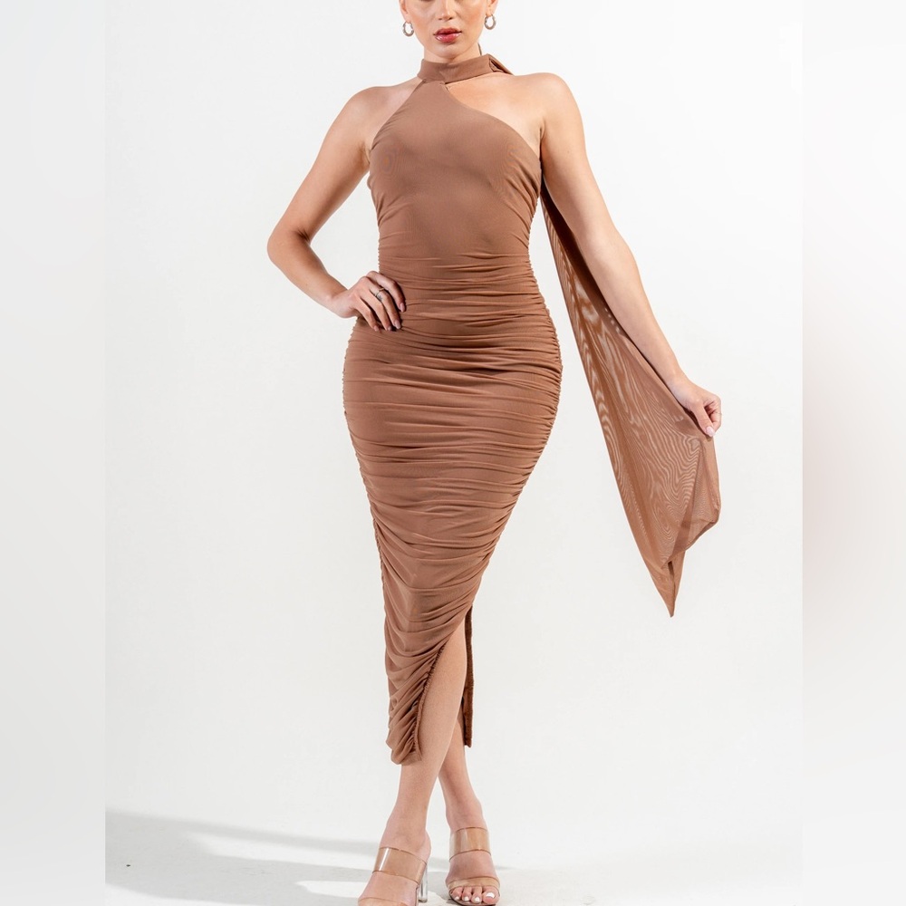 Elegant Brown Halter Dress
